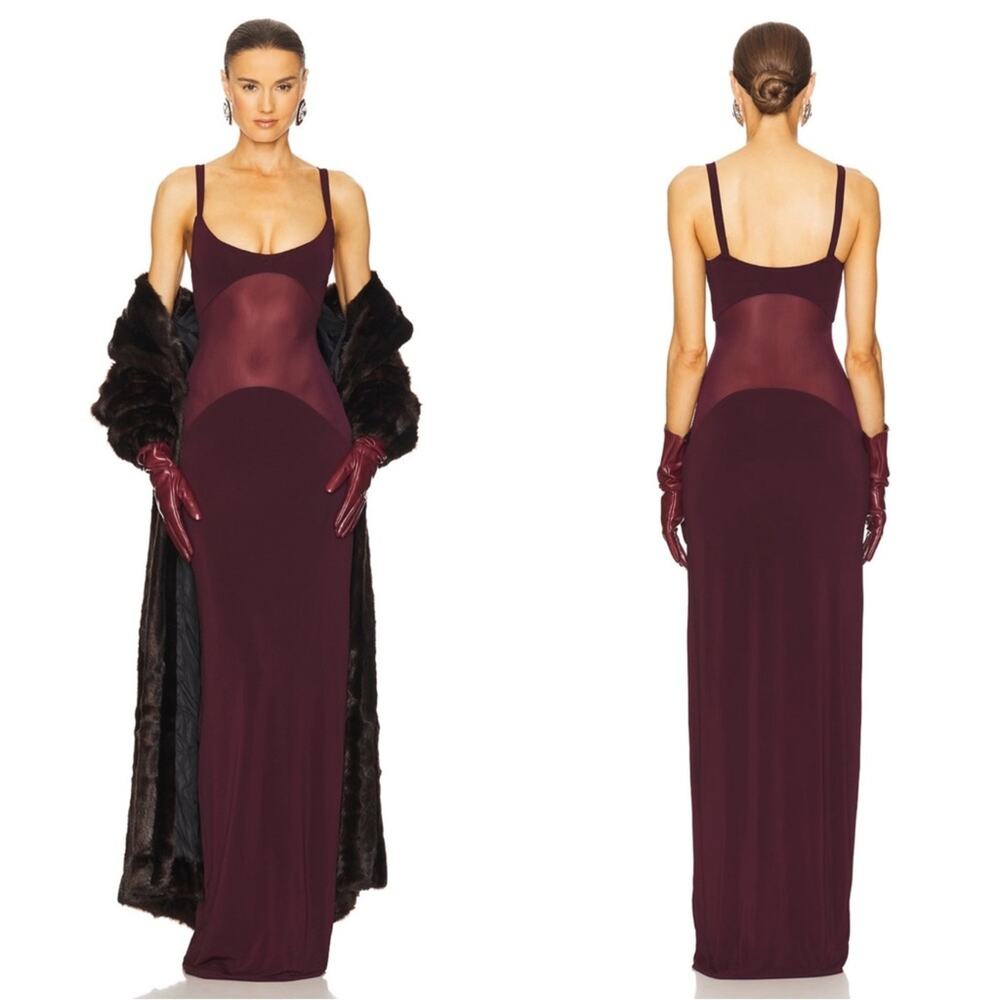 HELSA Sheer Knit Curve Purple Merlot Maxi Dress Size XL